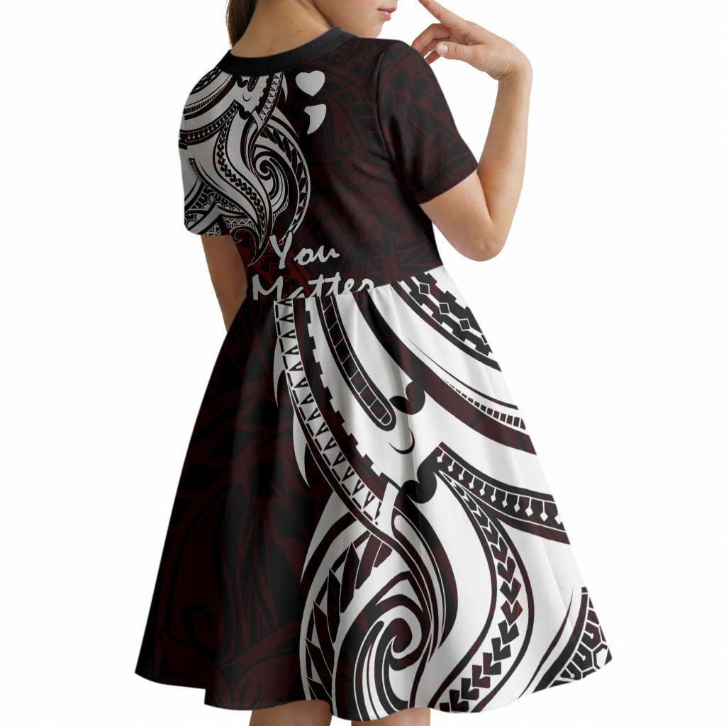 You Matter Suicide Prevention Support Kid Short Sleeve Dress Red Polynesian Tribal