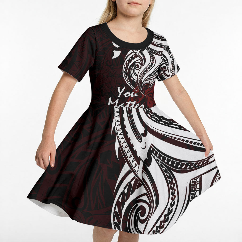 You Matter Suicide Prevention Support Kid Short Sleeve Dress Red Polynesian Tribal