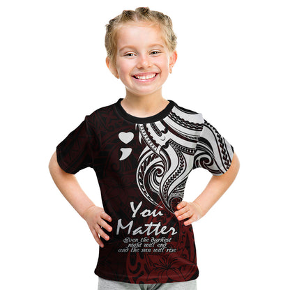 You Matter Suicide Prevention Support Kid T Shirt Red Polynesian Tribal