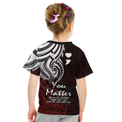 You Matter Suicide Prevention Support Kid T Shirt Red Polynesian Tribal