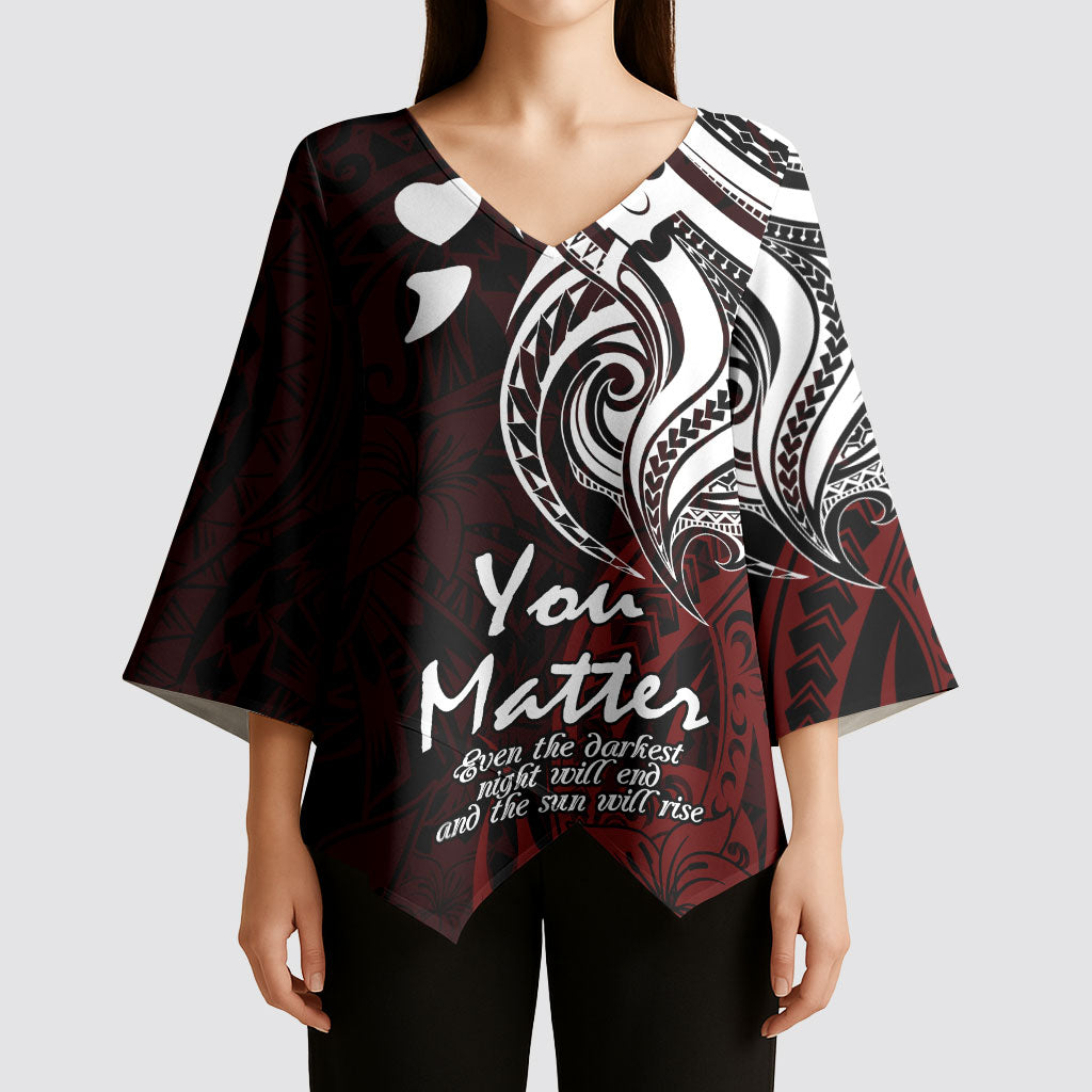 You Matter Suicide Prevention Support Kimono Sleeve Blouse Red Polynesian Tribal
