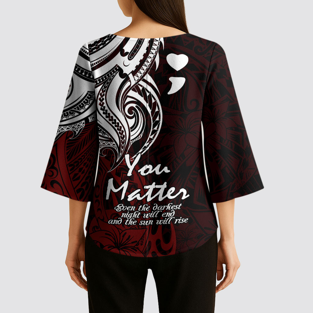 You Matter Suicide Prevention Support Kimono Sleeve Blouse Red Polynesian Tribal