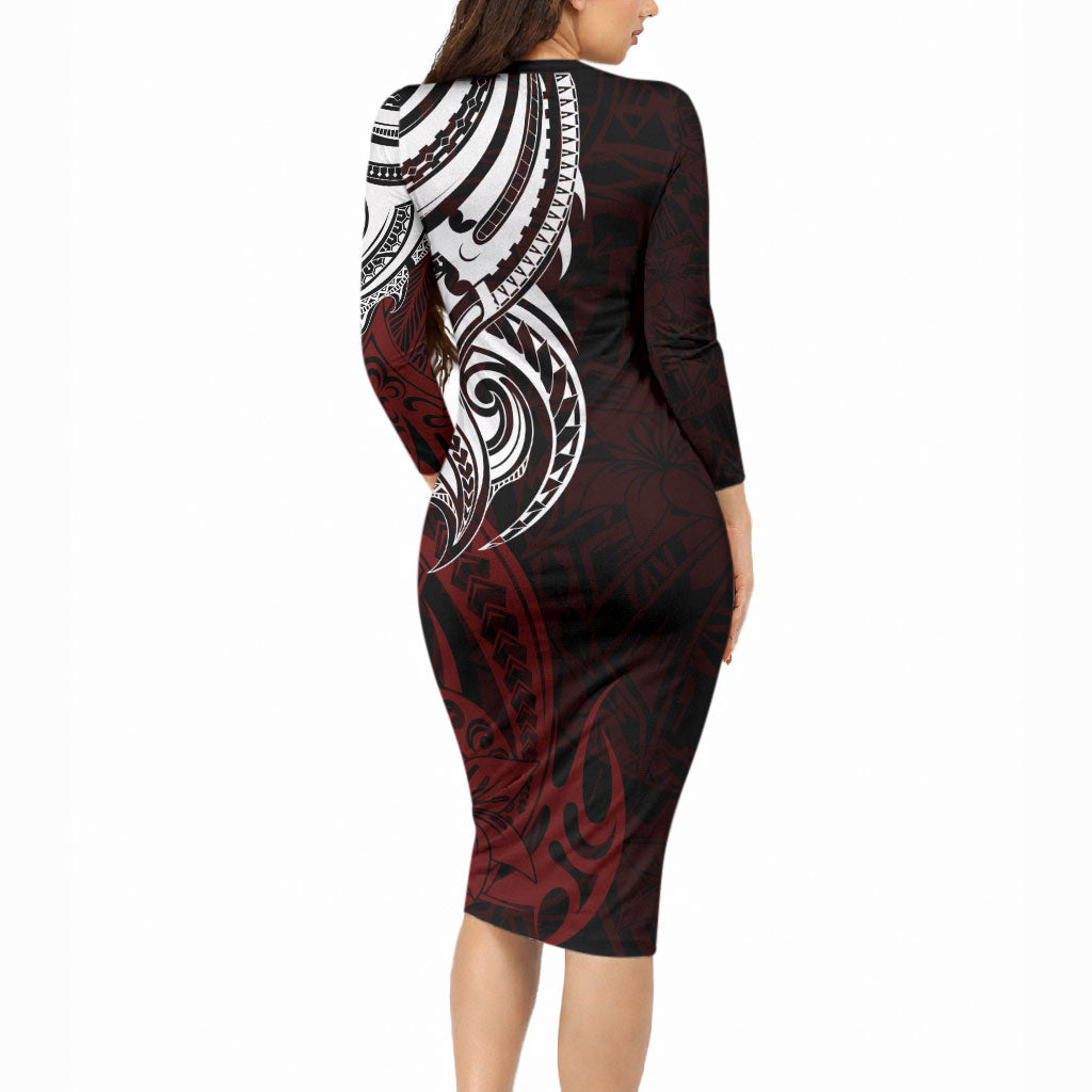 You Matter Suicide Prevention Support Long Sleeve Bodycon Dress Red Polynesian Tribal