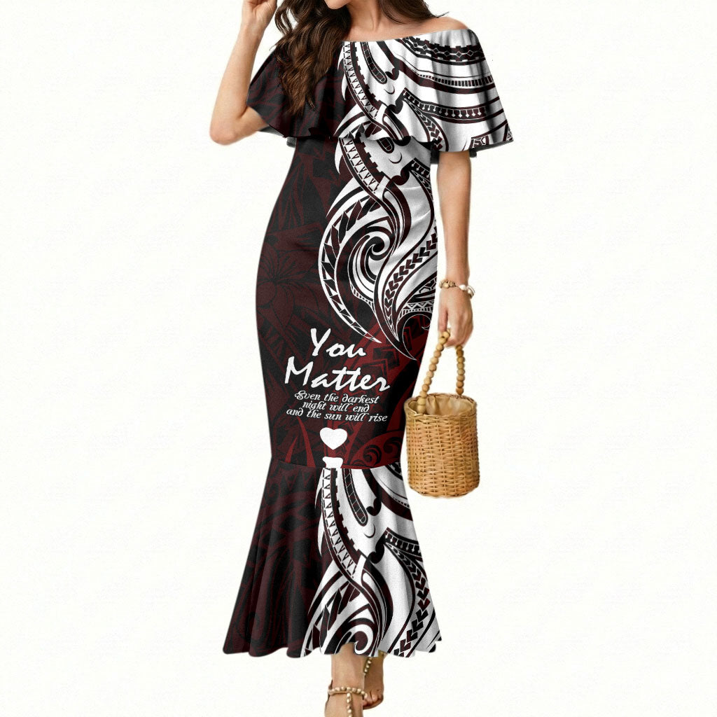 You Matter Suicide Prevention Support Mermaid Dress Red Polynesian Tribal
