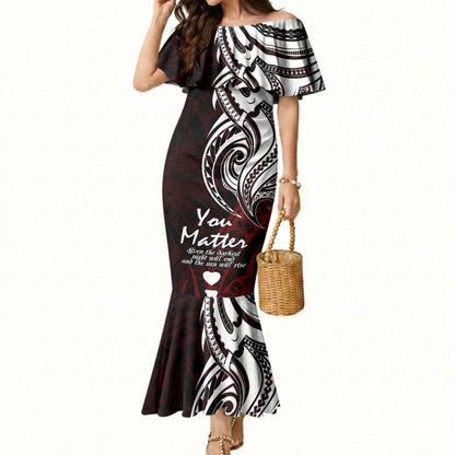 You Matter Suicide Prevention Support Mermaid Dress Red Polynesian Tribal
