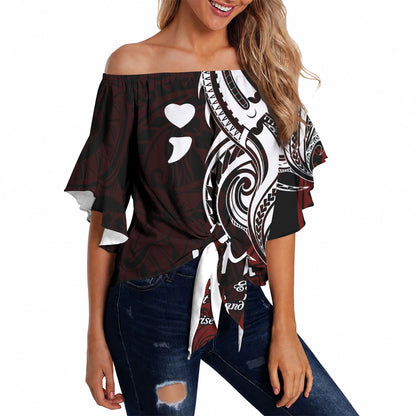 You Matter Suicide Prevention Support Off Shoulder Wrap Waist Top Red Polynesian Tribal