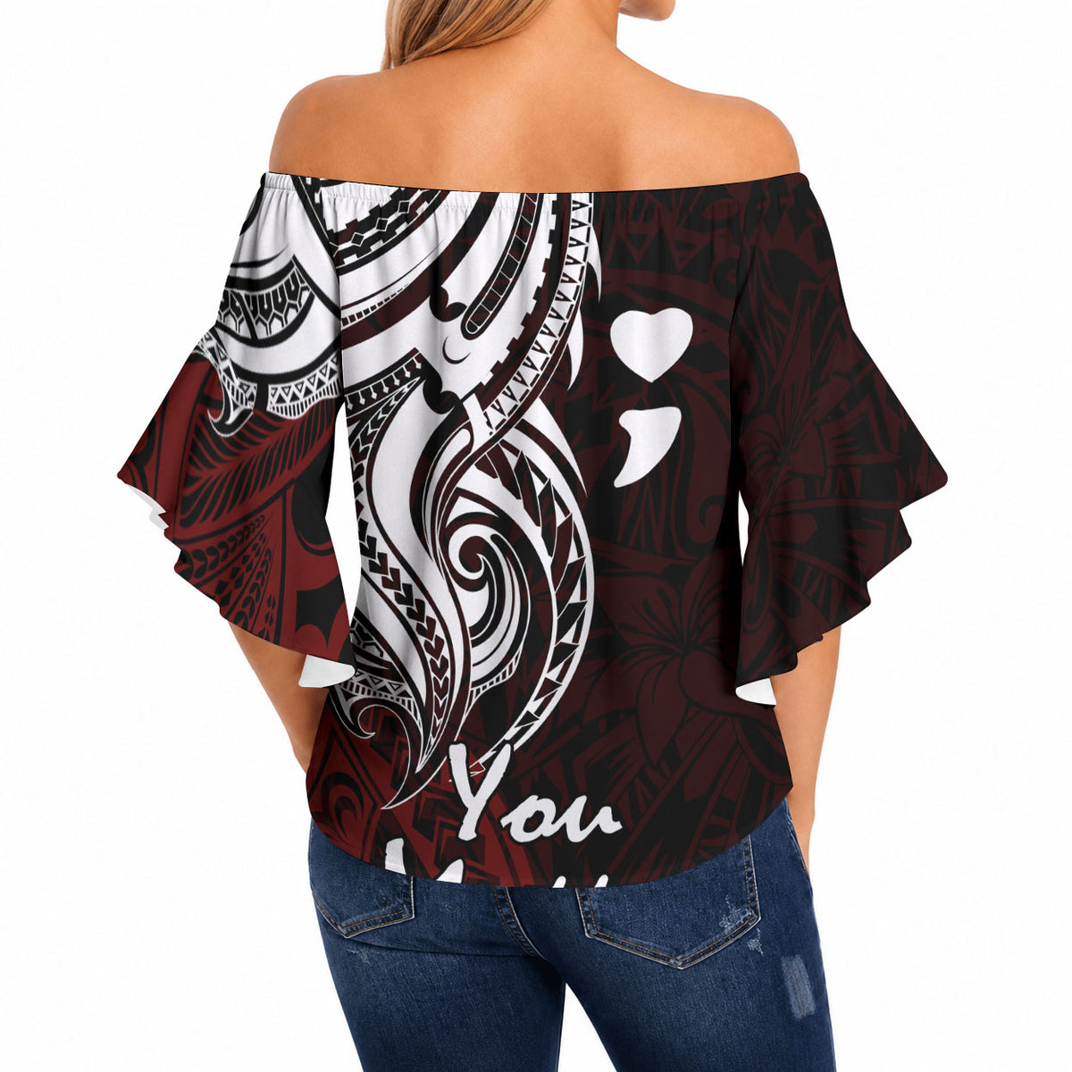 You Matter Suicide Prevention Support Off Shoulder Wrap Waist Top Red Polynesian Tribal