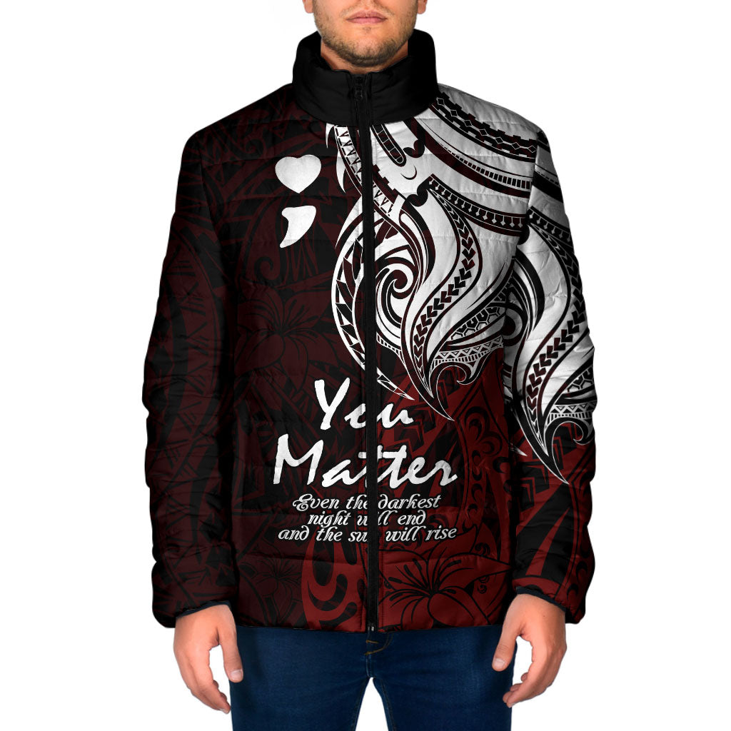 You Matter Suicide Prevention Support Padded Jacket Red Polynesian Tribal
