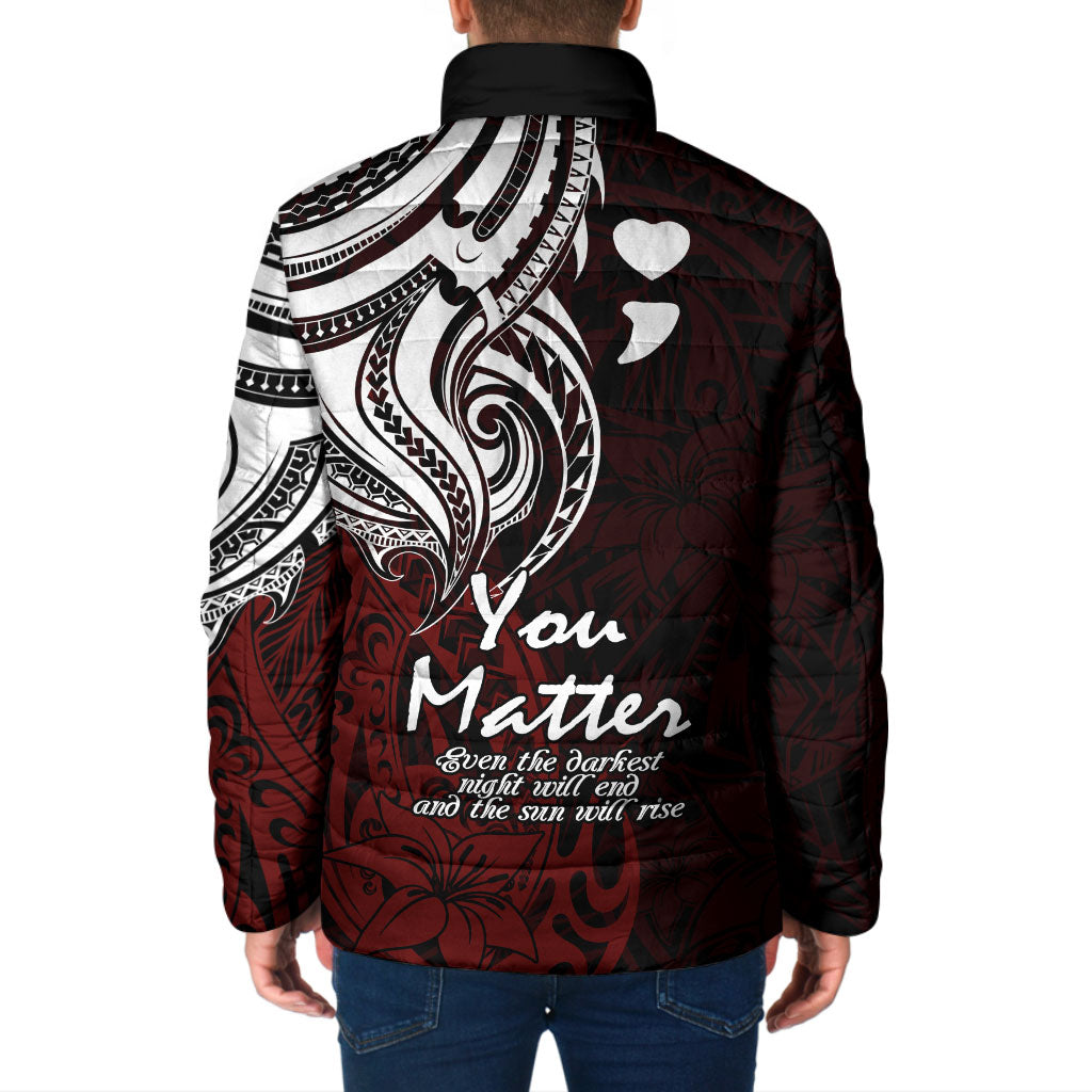 You Matter Suicide Prevention Support Padded Jacket Red Polynesian Tribal