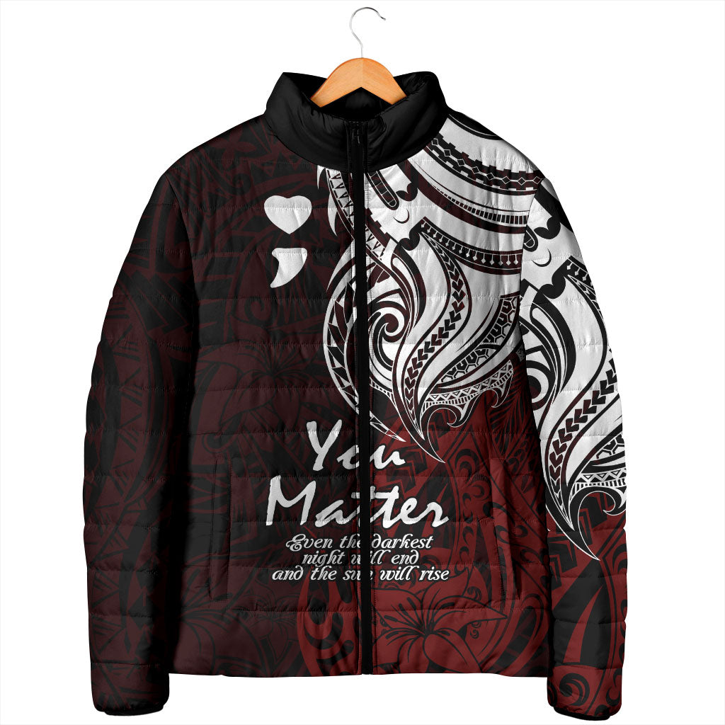 You Matter Suicide Prevention Support Padded Jacket Red Polynesian Tribal