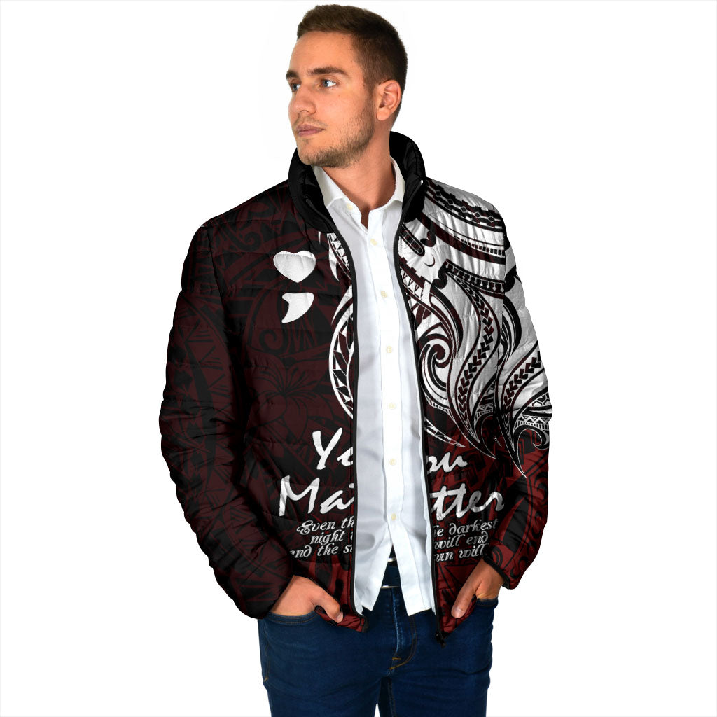 You Matter Suicide Prevention Support Padded Jacket Red Polynesian Tribal