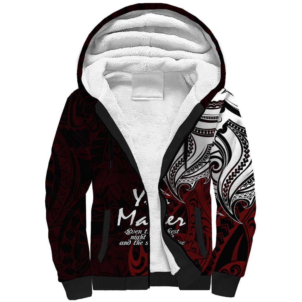 You Matter Suicide Prevention Support Sherpa Hoodie Red Polynesian Tribal