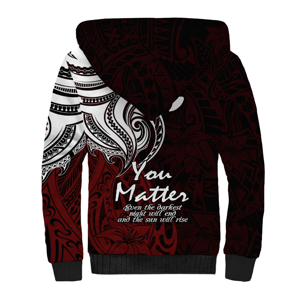 You Matter Suicide Prevention Support Sherpa Hoodie Red Polynesian Tribal