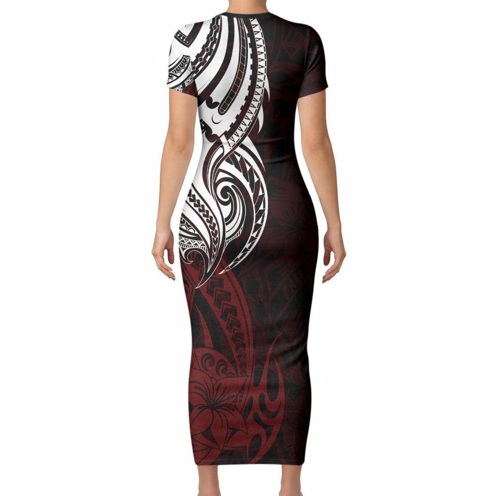 You Matter Suicide Prevention Support Short Sleeve Bodycon Dress Red Polynesian Tribal