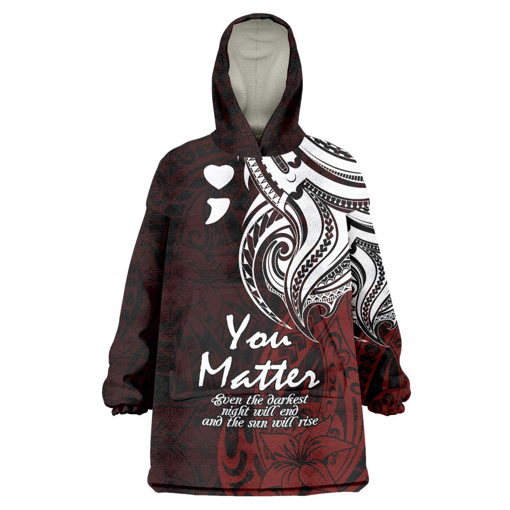 You Matter Suicide Prevention Support Wearable Blanket Hoodie Red Polynesian Tribal