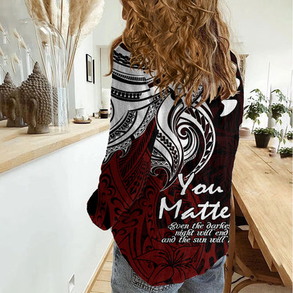 You Matter Suicide Prevention Support Women Casual Shirt Red Polynesian Tribal