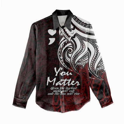 You Matter Suicide Prevention Support Women Casual Shirt Red Polynesian Tribal