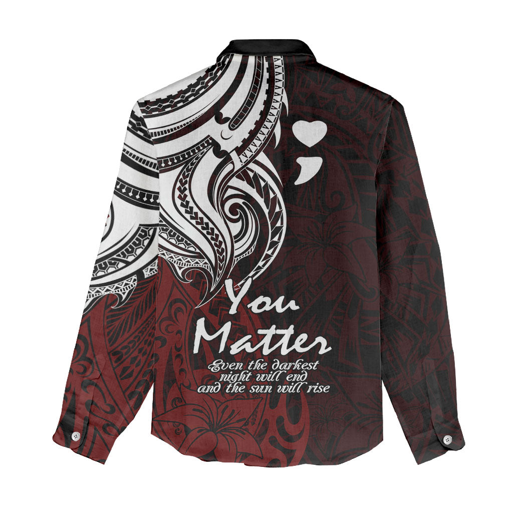 You Matter Suicide Prevention Support Women Casual Shirt Red Polynesian Tribal