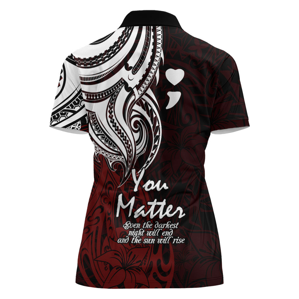 You Matter Suicide Prevention Support Women Polo Shirt Red Polynesian Tribal