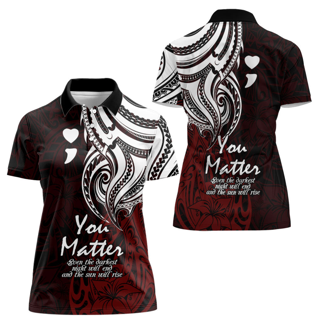 You Matter Suicide Prevention Support Women Polo Shirt Red Polynesian Tribal