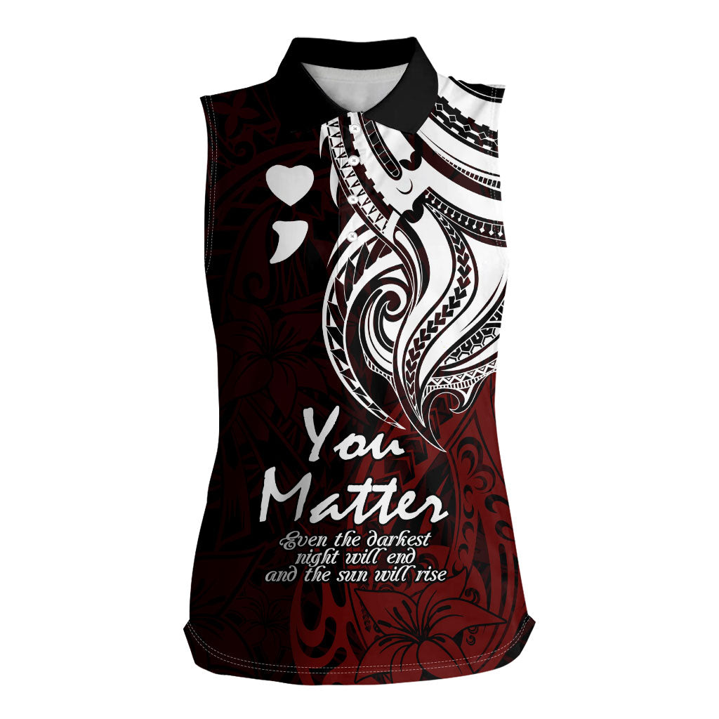 You Matter Suicide Prevention Support Women Sleeveless Polo Shirt Red Polynesian Tribal