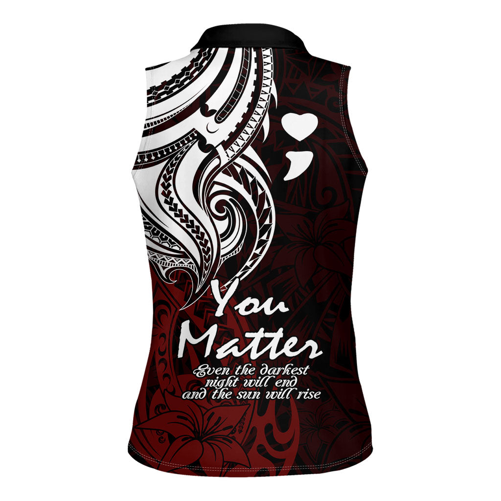 You Matter Suicide Prevention Support Women Sleeveless Polo Shirt Red Polynesian Tribal