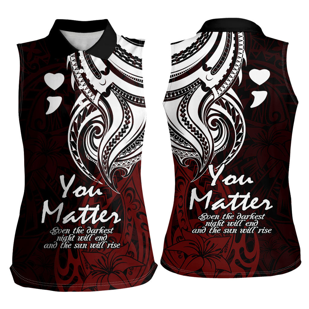 You Matter Suicide Prevention Support Women Sleeveless Polo Shirt Red Polynesian Tribal