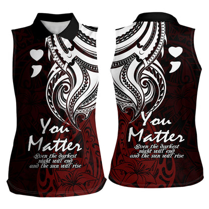 You Matter Suicide Prevention Support Women Sleeveless Polo Shirt Red Polynesian Tribal