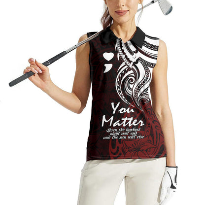 You Matter Suicide Prevention Support Women Sleeveless Polo Shirt Red Polynesian Tribal