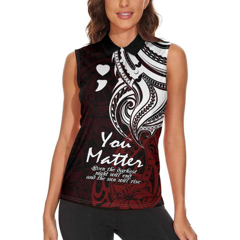 You Matter Suicide Prevention Support Women Sleeveless Polo Shirt Red Polynesian Tribal