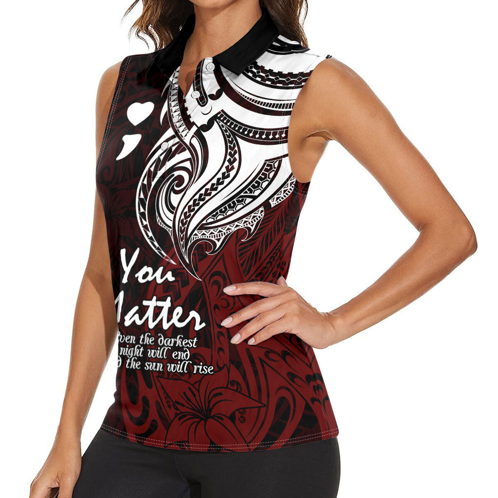 You Matter Suicide Prevention Support Women Sleeveless Polo Shirt Red Polynesian Tribal
