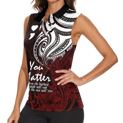 You Matter Suicide Prevention Support Women Sleeveless Polo Shirt Red Polynesian Tribal