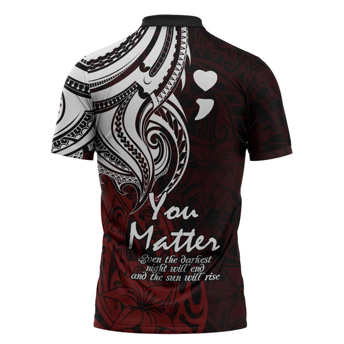 You Matter Suicide Prevention Support Zipper Polo Shirt Red Polynesian Tribal