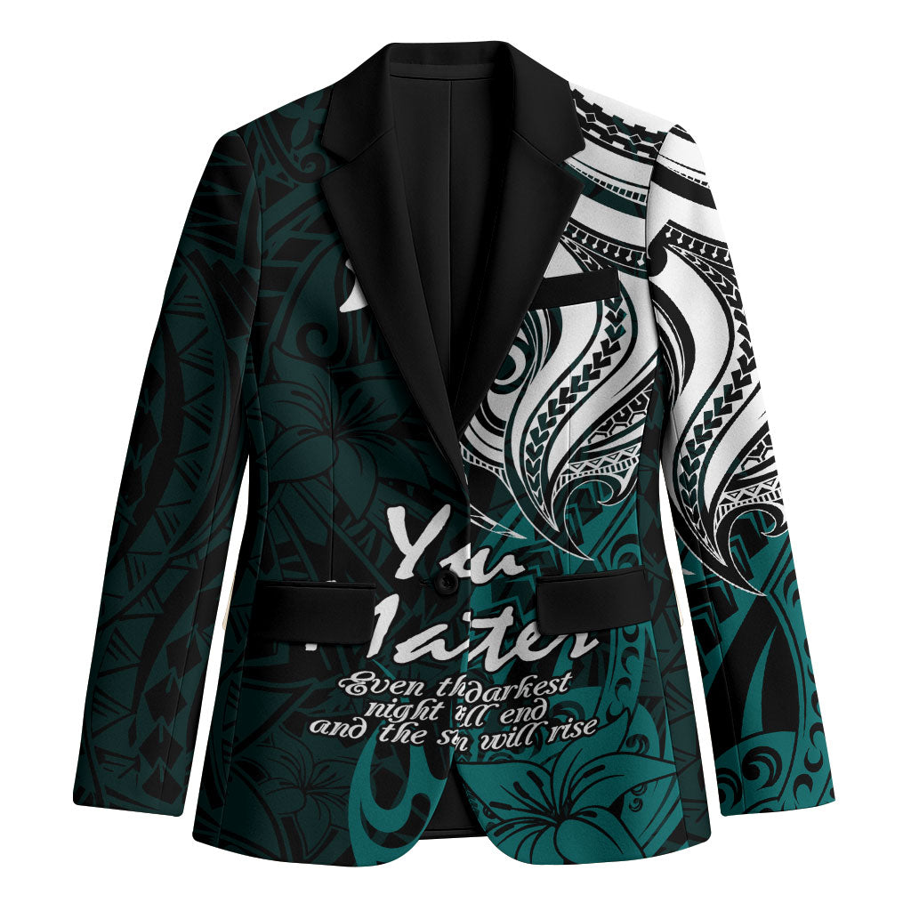 You Matter Suicide Prevention Support Blazer Turquoise Polynesian Tribal