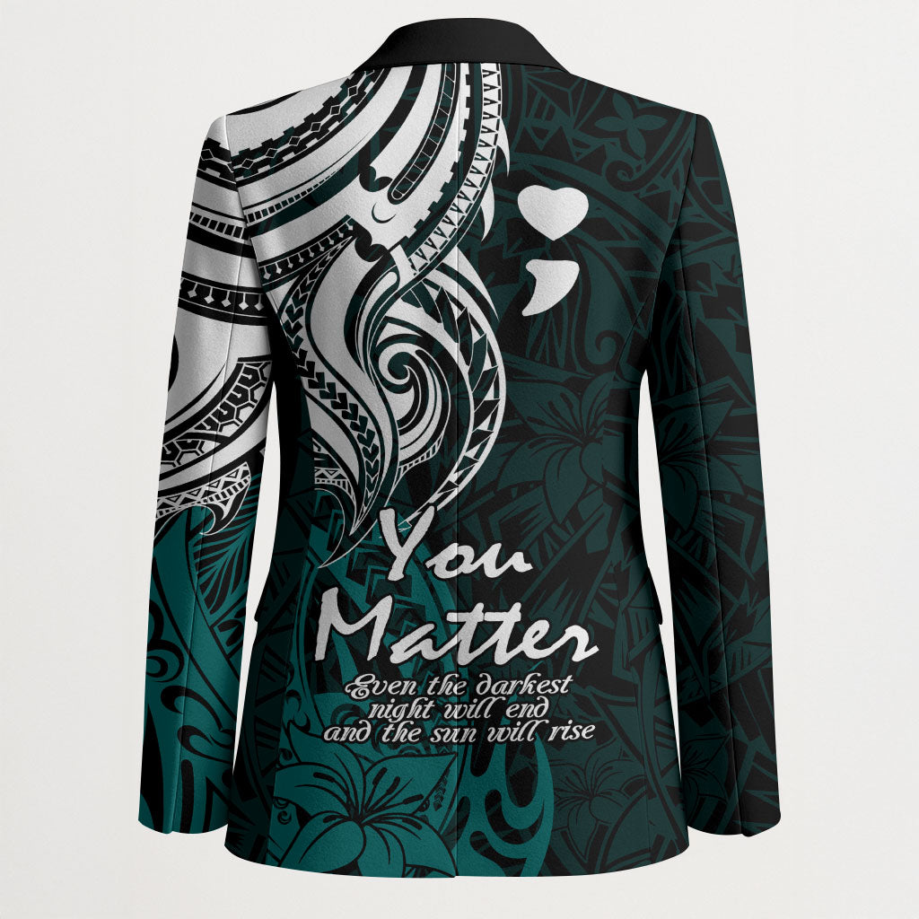 You Matter Suicide Prevention Support Blazer Turquoise Polynesian Tribal