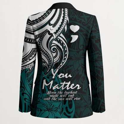 You Matter Suicide Prevention Support Blazer Turquoise Polynesian Tribal