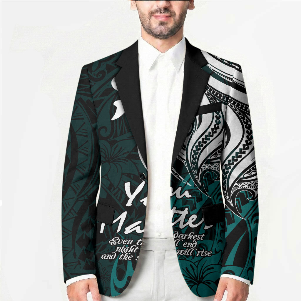 You Matter Suicide Prevention Support Blazer Turquoise Polynesian Tribal