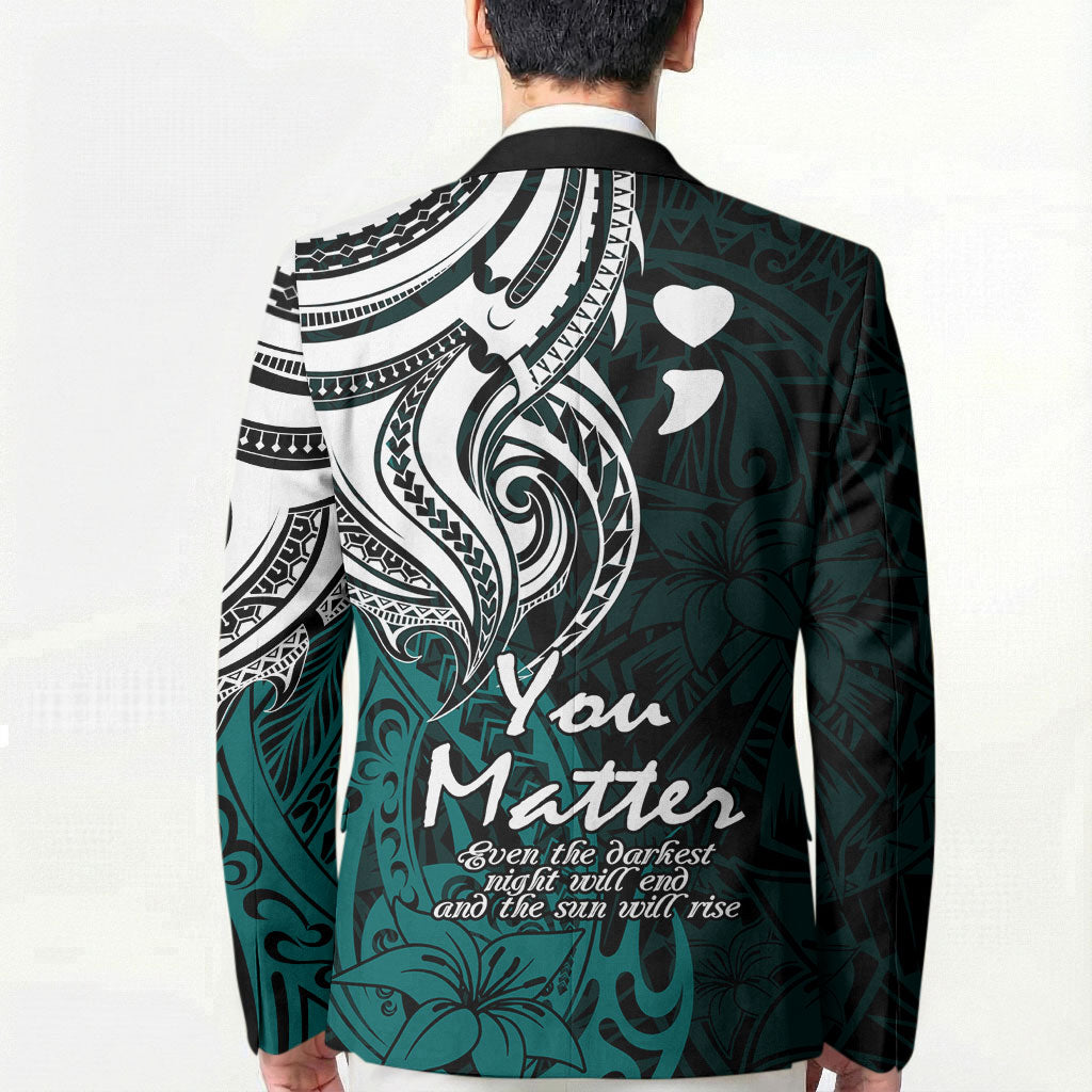 You Matter Suicide Prevention Support Blazer Turquoise Polynesian Tribal