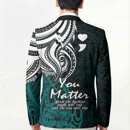 You Matter Suicide Prevention Support Blazer Turquoise Polynesian Tribal