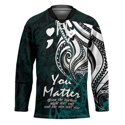 You Matter Suicide Prevention Support Hockey Jersey Turquoise Polynesian Tribal