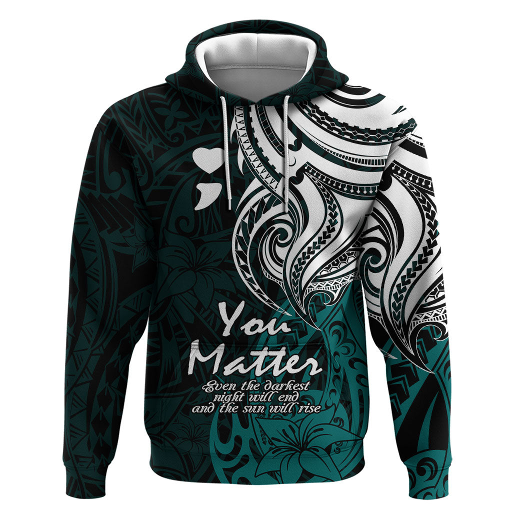 You Matter Suicide Prevention Support Hoodie Turquoise Polynesian Tribal