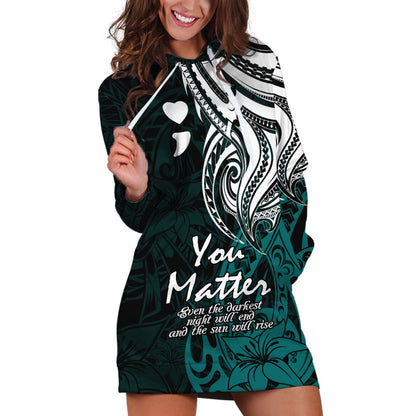 You Matter Suicide Prevention Support Hoodie Dress Turquoise Polynesian Tribal
