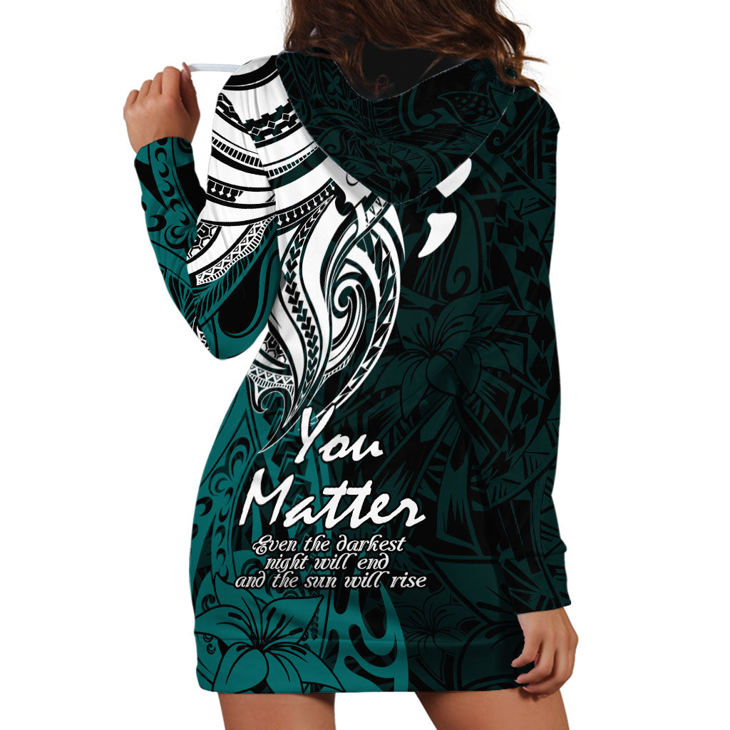 You Matter Suicide Prevention Support Hoodie Dress Turquoise Polynesian Tribal