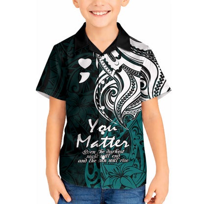 You Matter Suicide Prevention Support Kid Hawaiian Shirt Turquoise Polynesian Tribal