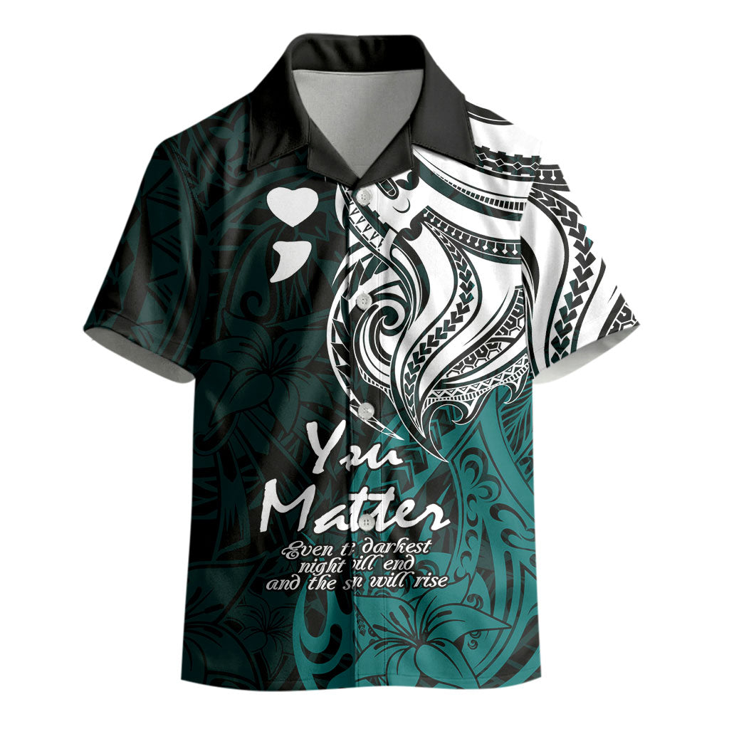 You Matter Suicide Prevention Support Kid Hawaiian Shirt Turquoise Polynesian Tribal