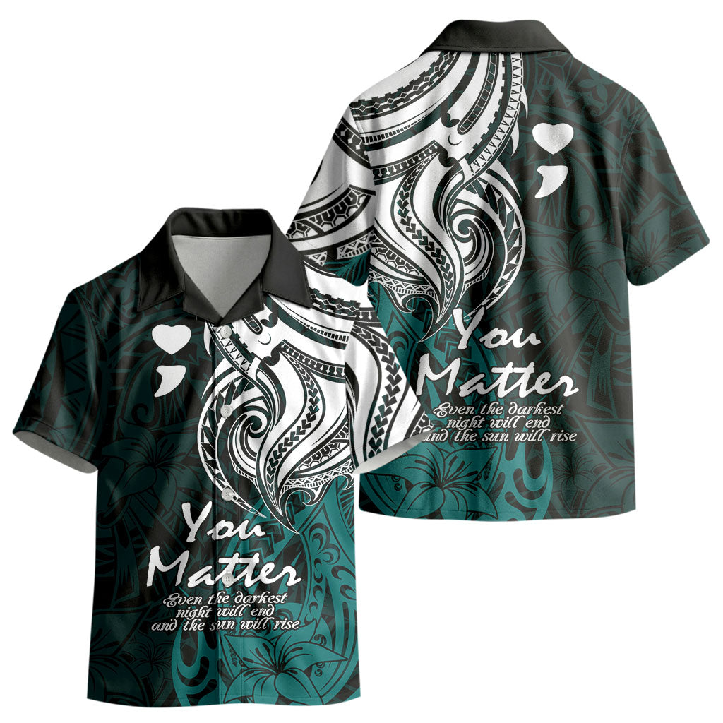 You Matter Suicide Prevention Support Kid Hawaiian Shirt Turquoise Polynesian Tribal