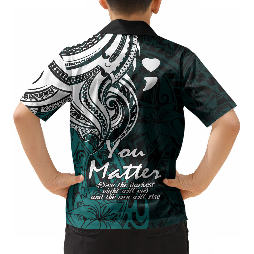 You Matter Suicide Prevention Support Kid Hawaiian Shirt Turquoise Polynesian Tribal