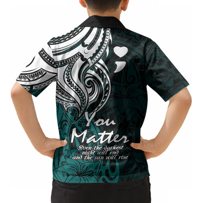 You Matter Suicide Prevention Support Kid Hawaiian Shirt Turquoise Polynesian Tribal