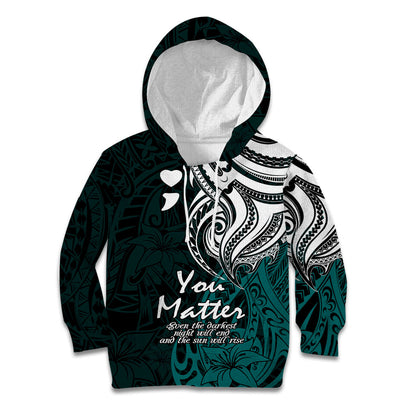 You Matter Suicide Prevention Support Kid Hoodie Turquoise Polynesian Tribal