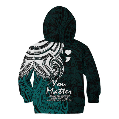 You Matter Suicide Prevention Support Kid Hoodie Turquoise Polynesian Tribal